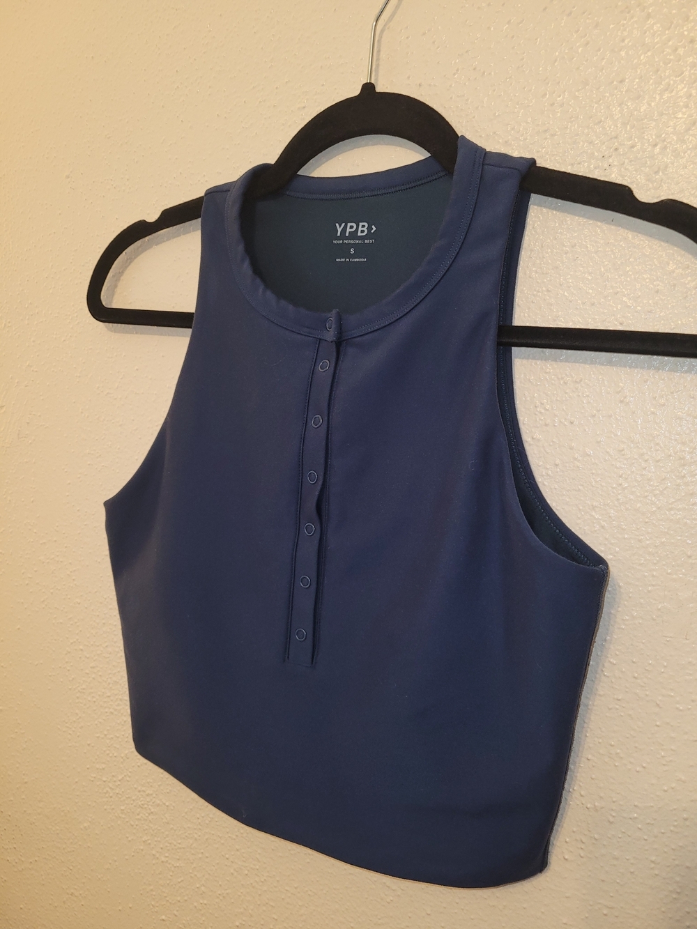Abercrombie & Fitch YPB SculptLUX Snap Front Henley Crop Tank Top Blue Size Smal - Picture 3 of 4